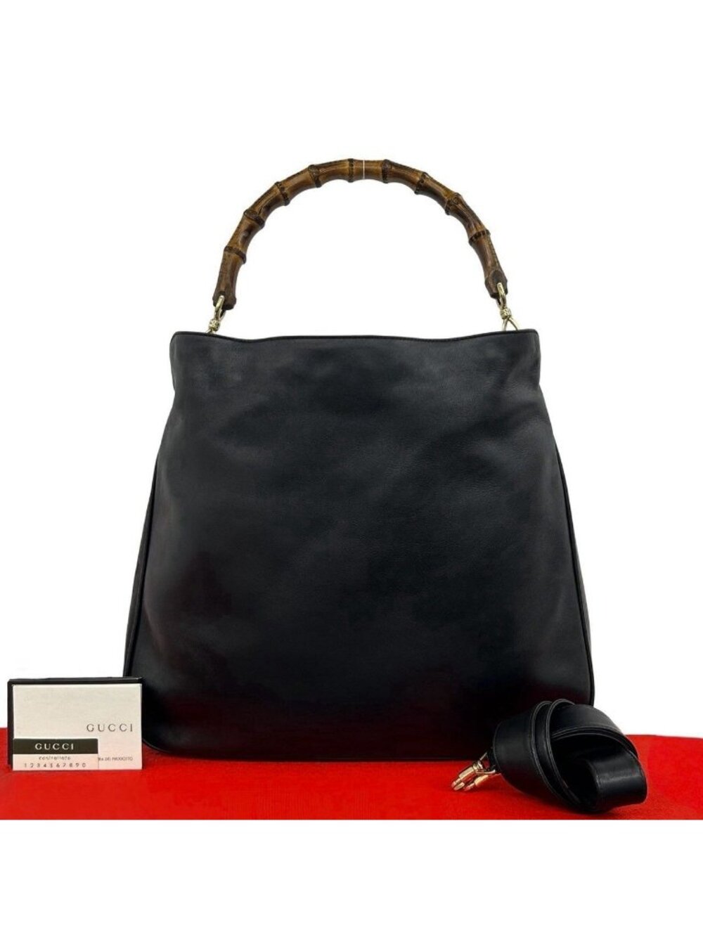 Gucci Vintage Bamboo Leather 2-Way Shoulder Bag Black